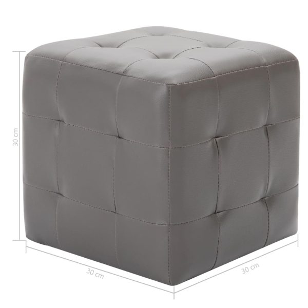 Pufe 2 pcs 30x30x30 cm couro artificial cinzento - Image 5