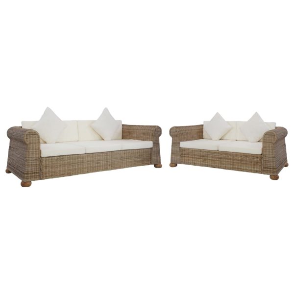 2 pcs conjunto de sofás com almofadões vime natural - Image 2