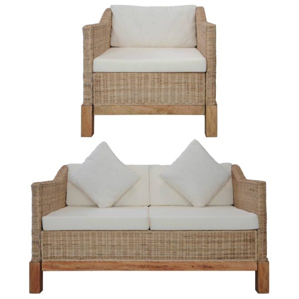 2 pcs conjunto de sofás com almofadões vime natural