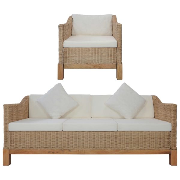 2 pcs conjunto de sofás com almofadões vime natural