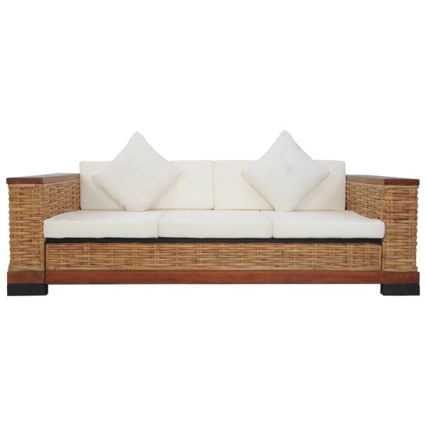 2 pcs conjunto de sofás com almofadões vime natural castanho - Image 9