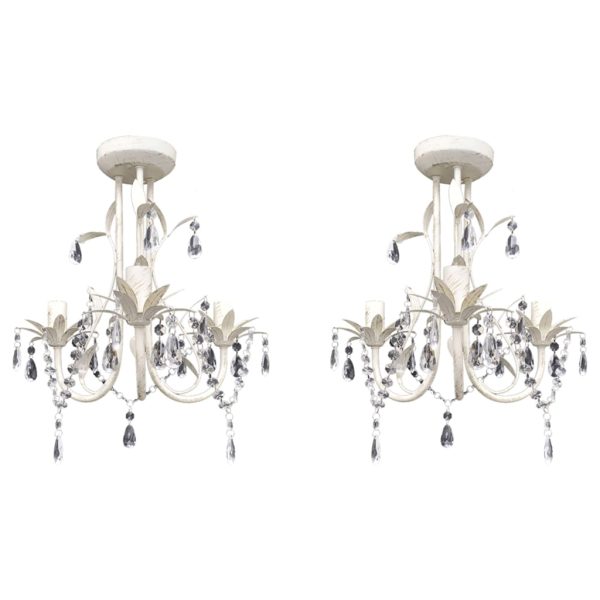 Lustres de teto com contas de cristal 2 pcs branco elegante