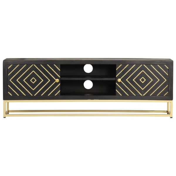 Móvel de TV 120x30x40 cm mangueira maciça preto e dourado - Image 3