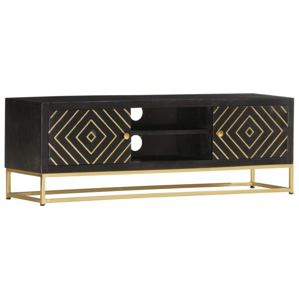 Móvel de TV 120x30x40 cm mangueira maciça preto e dourado - Image 9