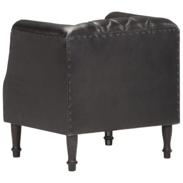 Poltrona couro de cabra genuíno preto - Image 4