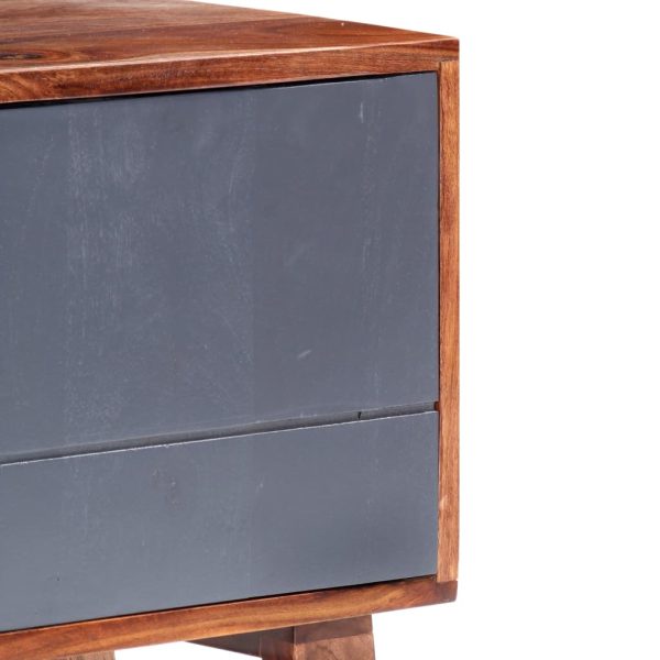 Móvel de TV 140x30x45 cm madeira de sheesham maciça cinzento - Image 5