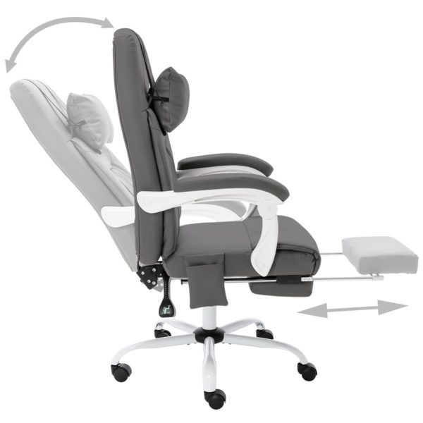 Cadeira escritório c/ função massagem couro artificial cinzento - Image 6
