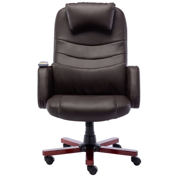 Cadeira escritório c/ função massagem couro artificial castanho - Image 2