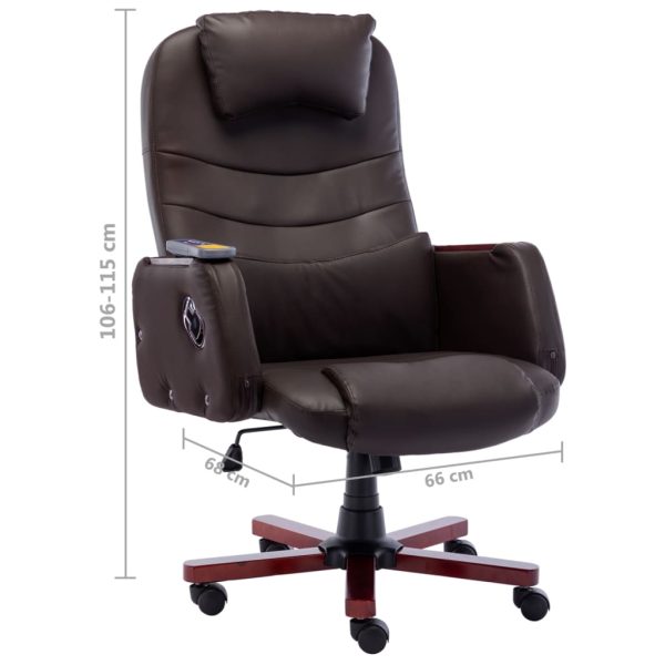 Cadeira escritório c/ função massagem couro artificial castanho - Image 8