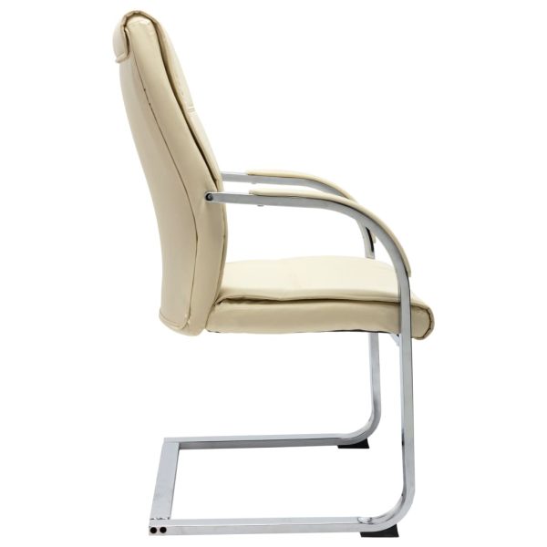 Cadeira de escritório cantilever em couro artificial creme - Image 3