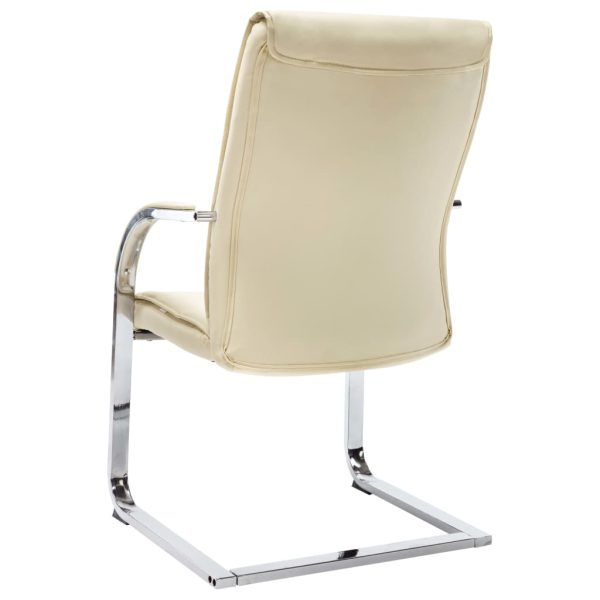 Cadeira de escritório cantilever em couro artificial creme - Image 4