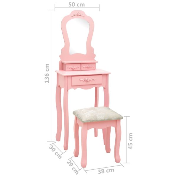 Conj. toucador com banco 50x59x136 cm madeira paulownia rosa - Image 11