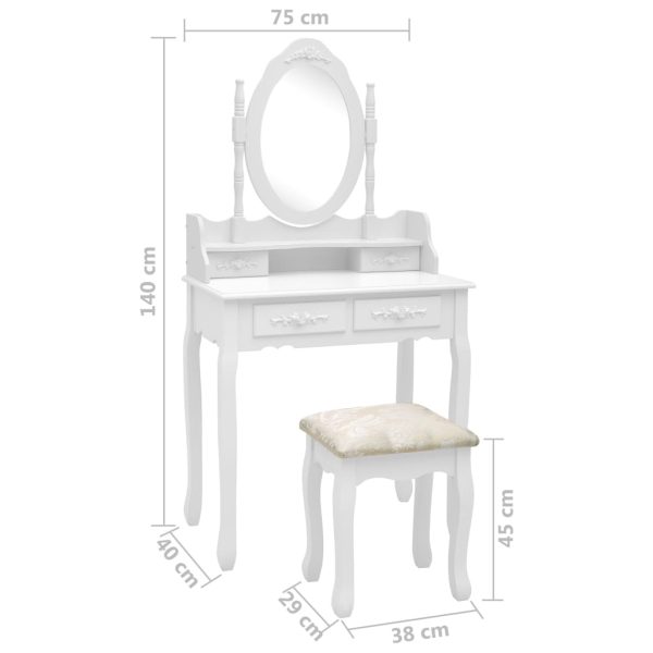 Conj. toucador com banco 75x69x140 cm madeira paulownia branco - Image 11