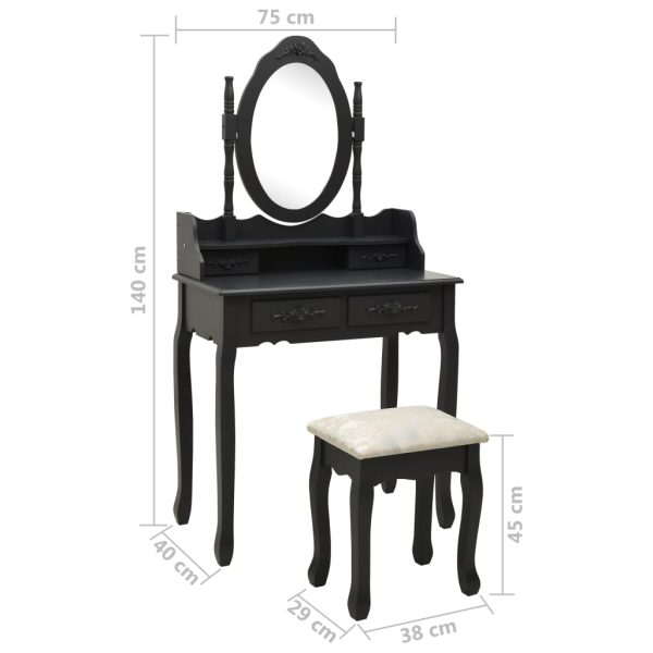 Conj. toucador com banco 75x69x140 cm madeira paulownia preto - Image 11