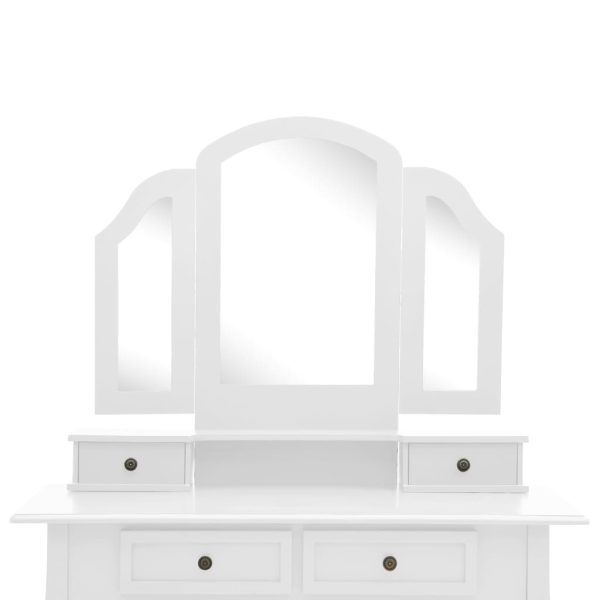 Conj. toucador c/ banco 100x40x146cm madeira paulownia branco - Image 7
