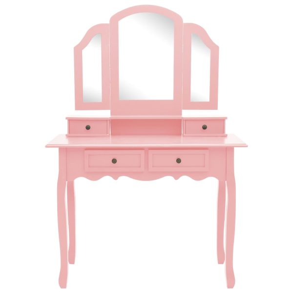 Conjunto toucador c/ banco 100x40x146cm madeira paulownia rosa - Image 3