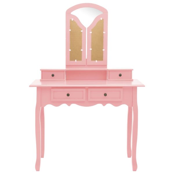Conjunto toucador c/ banco 100x40x146cm madeira paulownia rosa - Image 4