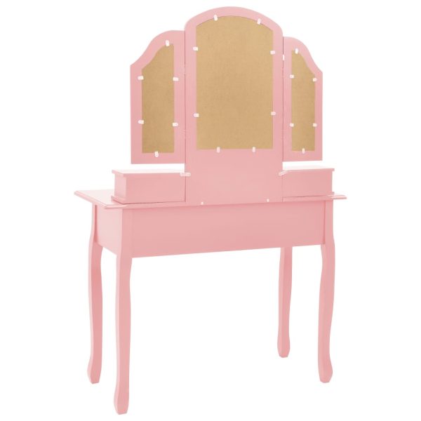 Conjunto toucador c/ banco 100x40x146cm madeira paulownia rosa - Image 6