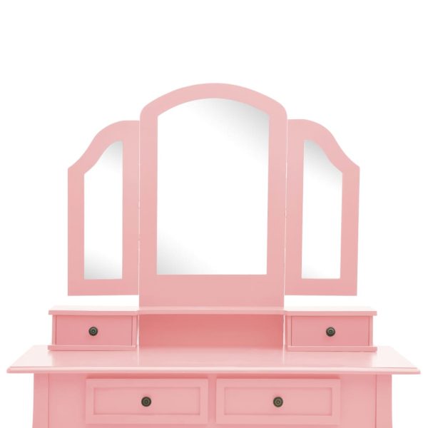 Conjunto toucador c/ banco 100x40x146cm madeira paulownia rosa - Image 7