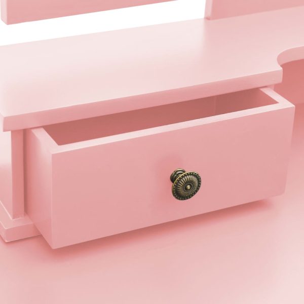 Conjunto toucador c/ banco 100x40x146cm madeira paulownia rosa - Image 9