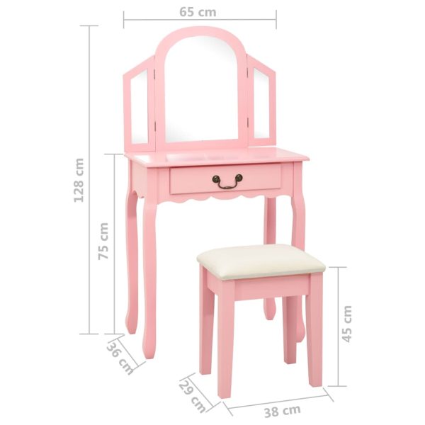 Toucador c/ banco 65x36x128 cm MDF e madeira de paulownia rosa - Image 11