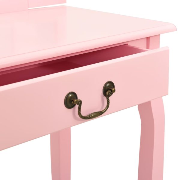 Toucador c/ banco 65x36x128 cm MDF e madeira de paulownia rosa - Image 8