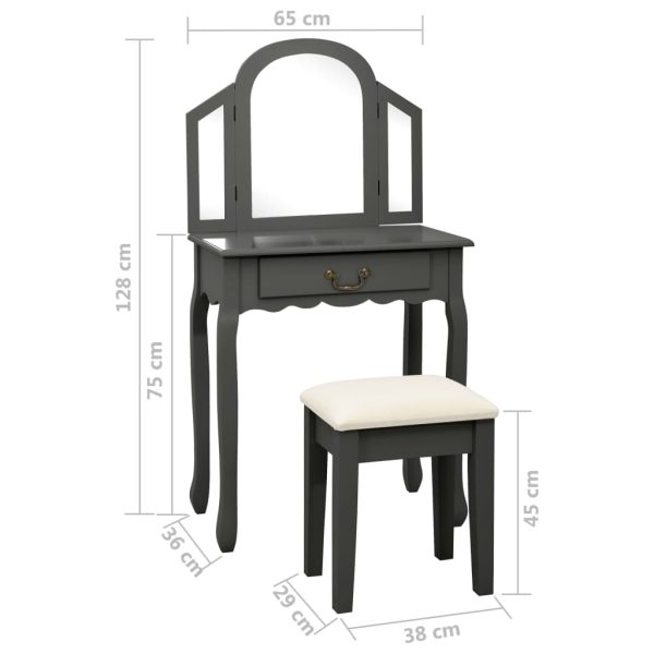Toucador c/ banco 65x36x128 cm MDF e madeira paulownia cinzento - Image 11