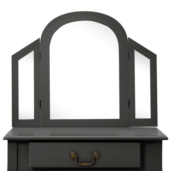 Toucador c/ banco 65x36x128 cm MDF e madeira paulownia cinzento - Image 9