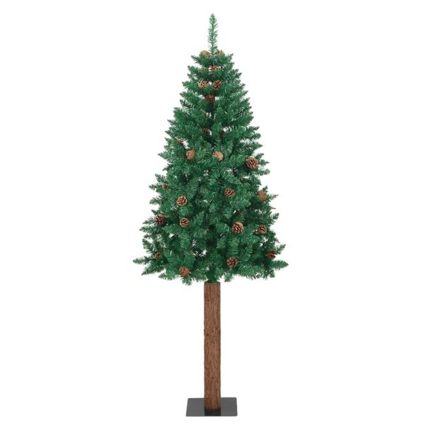Árvore de Natal fina madeira e pinhas genuínas 150 cm PVC verde - Image 2