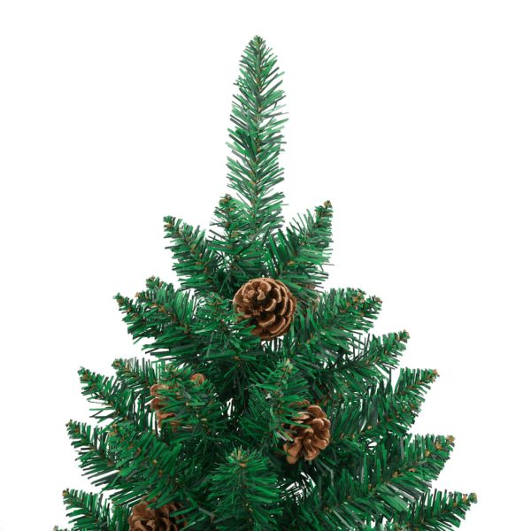 Árvore de Natal fina madeira e pinhas genuínas 150 cm PVC verde - Image 5