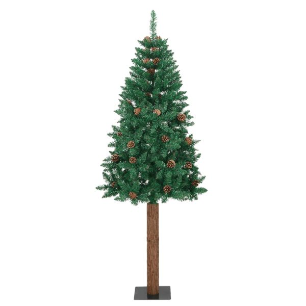 Árvore de Natal fina madeira e pinhas genuínas 210 cm PVC verde - Image 2