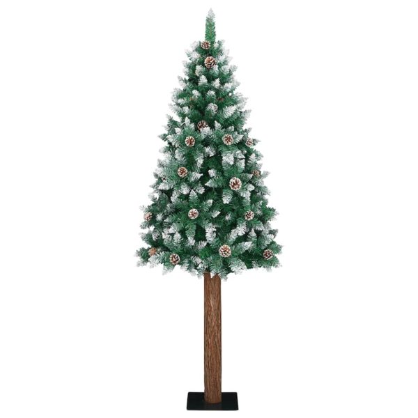 Árvore de Natal fina madeira genuína e neve branca 180 cm verde - Image 2