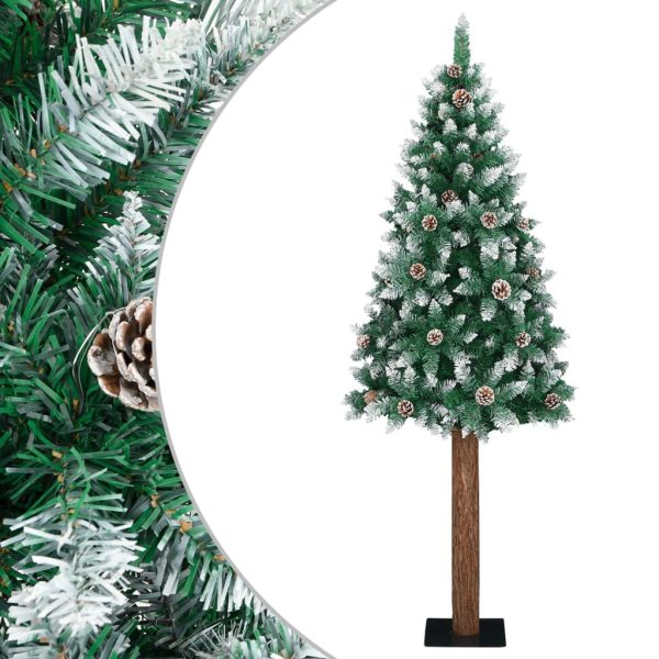 Árvore de Natal fina madeira genuína e neve branca 210 cm verde