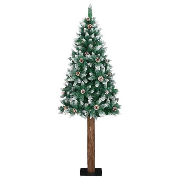 Árvore de Natal fina madeira genuína e neve branca 210 cm verde - Image 2
