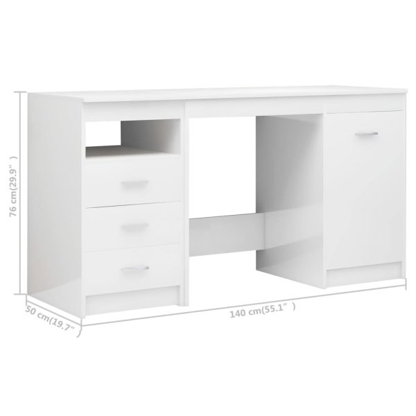 Secretária 140x50x76 cm contraplacado branco brilhante - Image 7