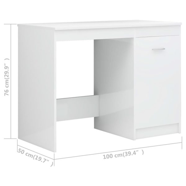 Secretária 140x50x76 cm contraplacado branco brilhante - Image 8