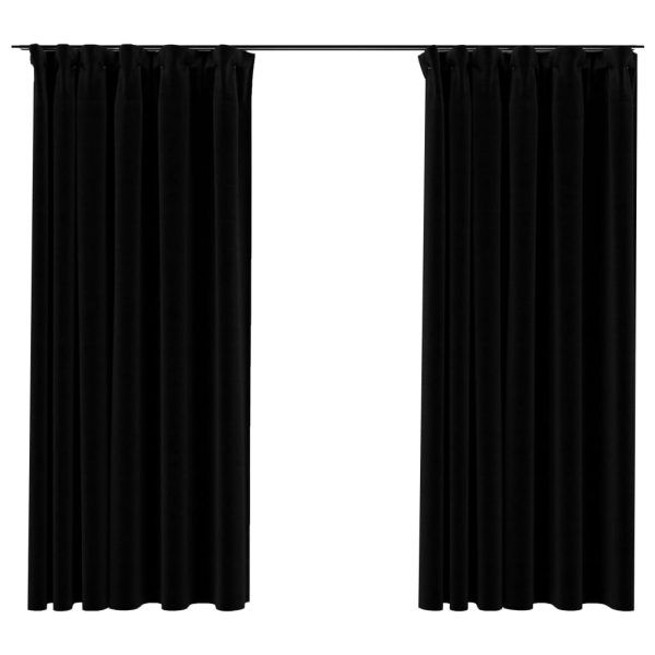 Cortinas opacas aspeto linho com ganchos 2 pcs 140x175 cm preto - Image 2
