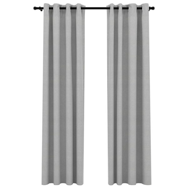 Cortinas opacas aspeto linho c/ ilhós 2 pcs 140x245 cm cinzento - Image 2