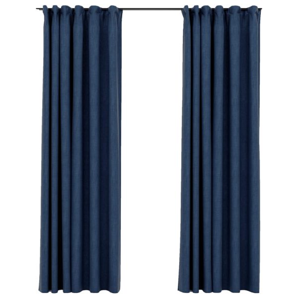 Cortinas opacas aspeto linho com ganchos 2 pcs 140x245 cm azul - Image 2