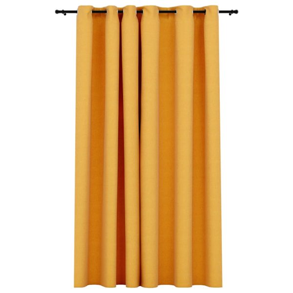 Cortina opaca aspeto de linho com ilhós 290x245 cm amarelo - Image 2
