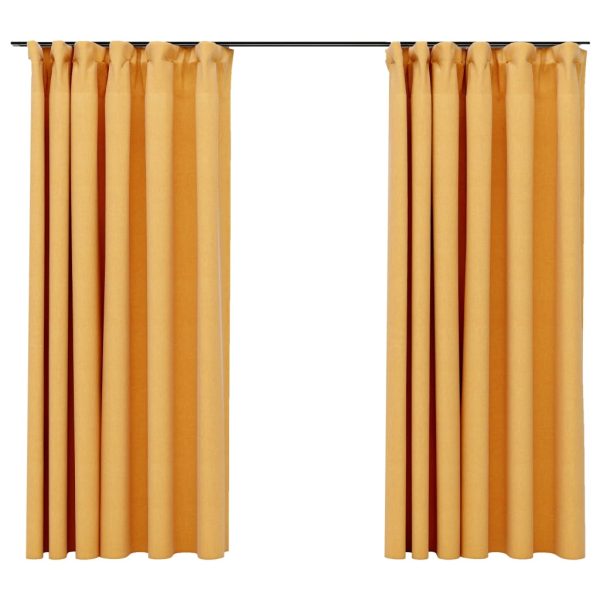 Cortinas opacas aspeto linho c/ ganchos 2 pcs 140x175cm amarelo - Image 2
