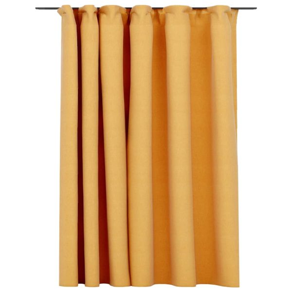 Cortinas opacas aspeto linho com ganchos 290x245 cm amarelo - Image 2