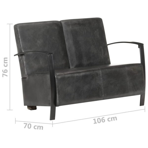 Sofá de 2 lugares couro genuíno cinzento envelhecido - Image 7