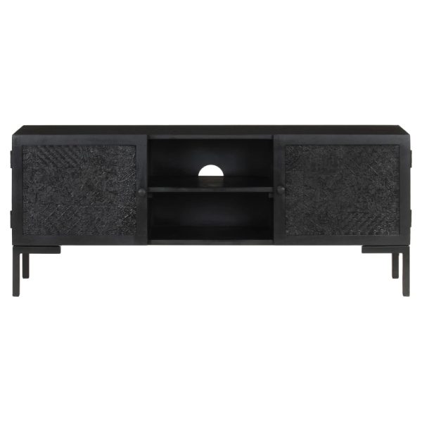 Móvel de TV 115x30x46 cm madeira de mangueira maciça preto - Image 2