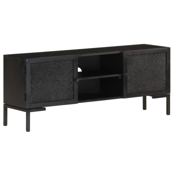 Móvel de TV 115x30x46 cm madeira de mangueira maciça preto - Image 11