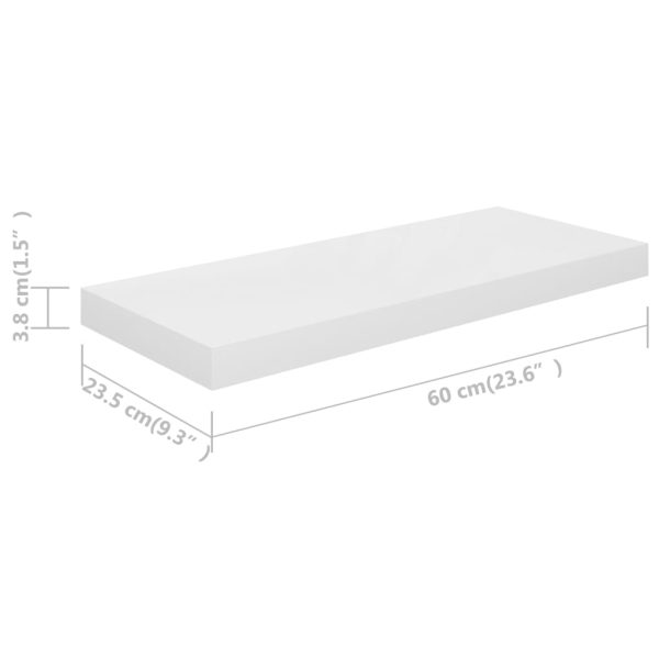 Prateleiras de parede suspensas 2 pcs 60x23,5x3,8cm MDF branco - Image 8