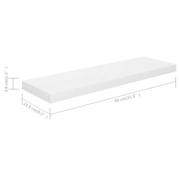 Prateleiras de parede suspensas 4 pcs 80x23,5x3,8cm MDF branco - Image 8