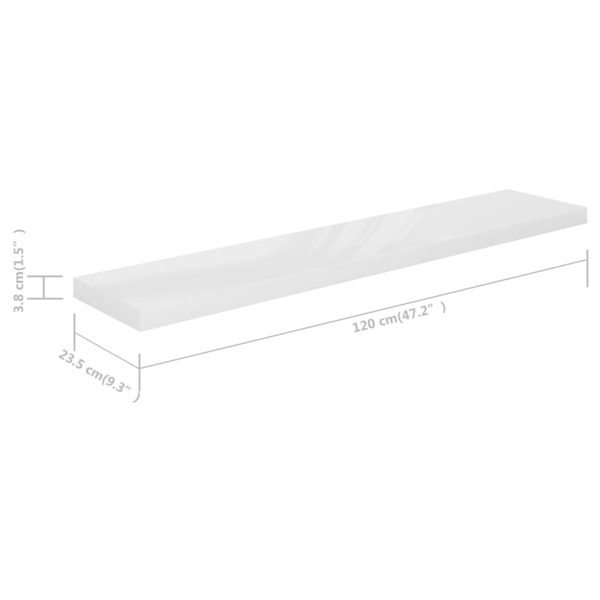Prateleiras de parede suspensas 4 pcs 120x23,5x3,8cm MDF branco - Image 8