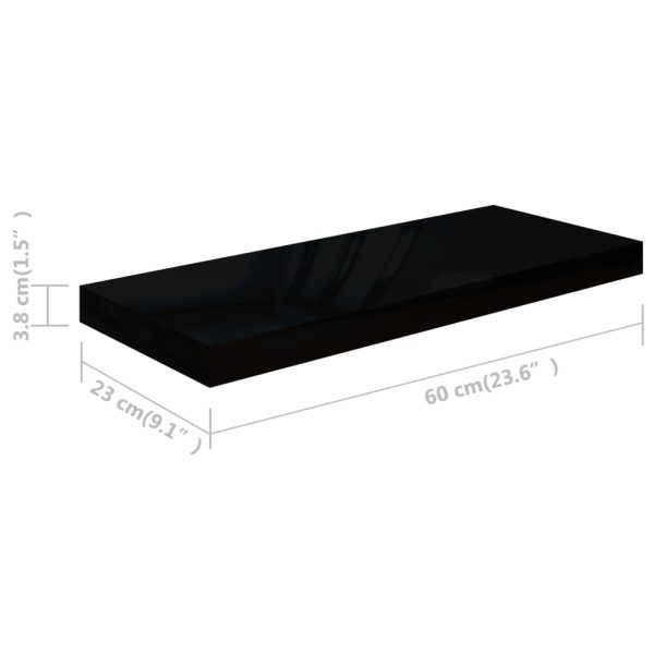 Prateleira de parede suspensa 60x23,5x3,8 cm MDF preto - Image 7