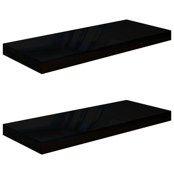 Prateleiras de parede suspensas 2 pcs 60x23,5x3,8 cm MDF preto - Image 2